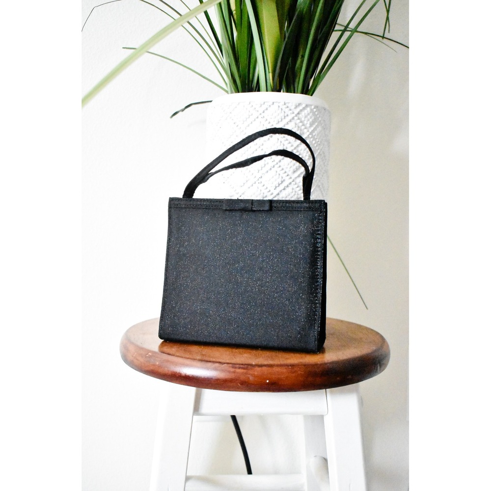 Handbag Women Small Black Y2K Shimmer Glitter Bow Evening Bag Square
